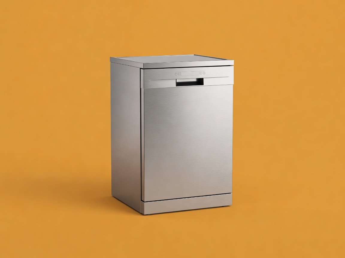 3D render of an 18 inch narrow dishwasher on amber background