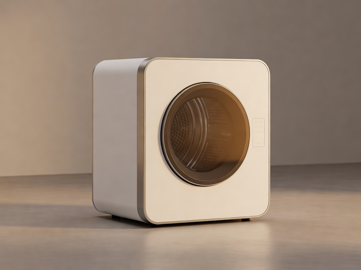 Amber soft lit render of a compact heat pump dryer unit